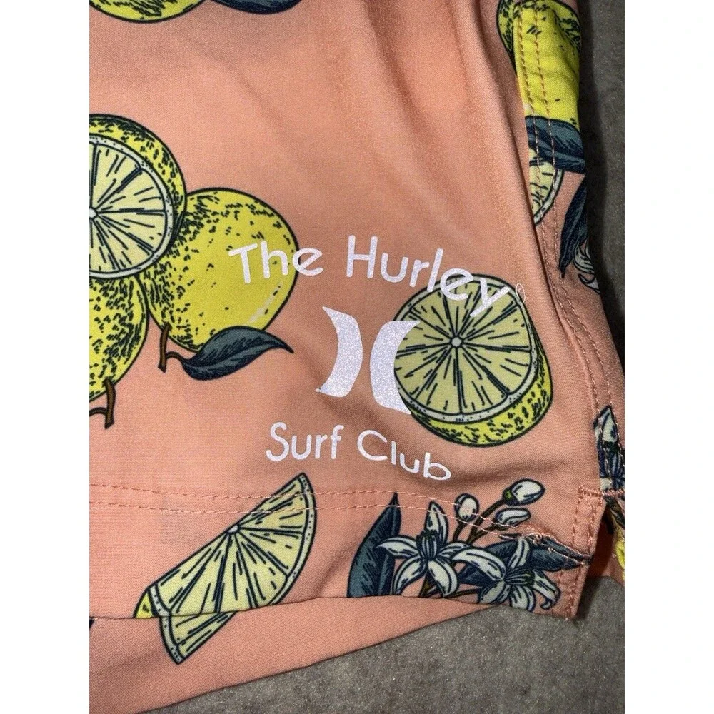 Hurley Men’s Size Small Peach Swim Trunks With Built In Shorts Lemons Pockets